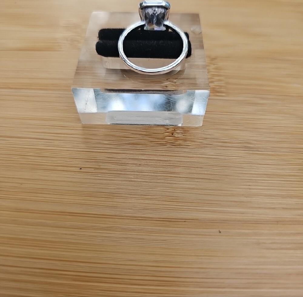 Sterling Silver Ring with Large Emerald-Cut 3 Carat Moissanite - Picture 4 of 7